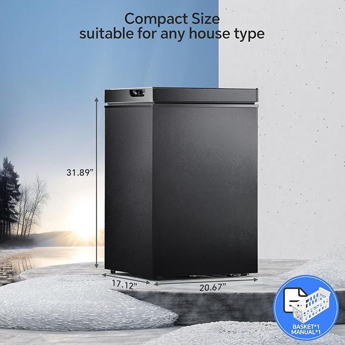 Kismile 2.8 Cubic Feet Chest Freezer with Removable Basket Free Standing Top Open Door Compact Freezer with Adjustable Temperature for Home/Kitchen/Office/Bar