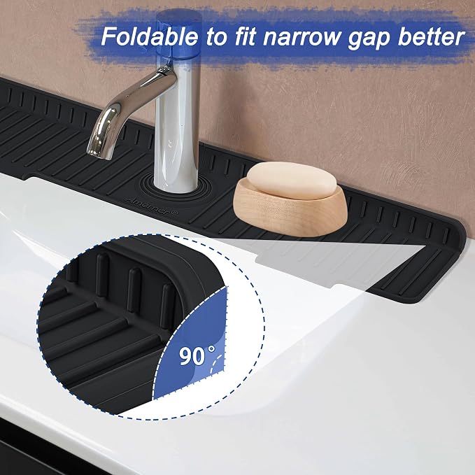 Kitchen Sink Splash Guard, 20 inch Silicone Faucet Guard & Draining Mat - Image 4