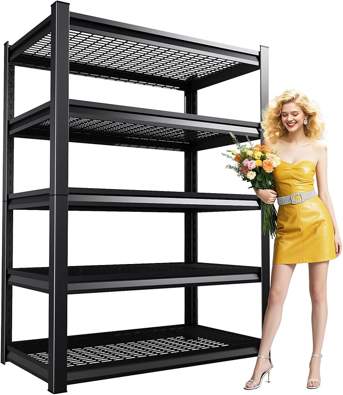 Garage Shelving 5-Tier Adjustable Metal Garage Shelves Heavy Duty Unit,3000 LBS Steel Shelf Storage Rack Suitable for Industries,Warehouses,Basement,Black(Wire-72'H x 45.7''W x 19.6''D)