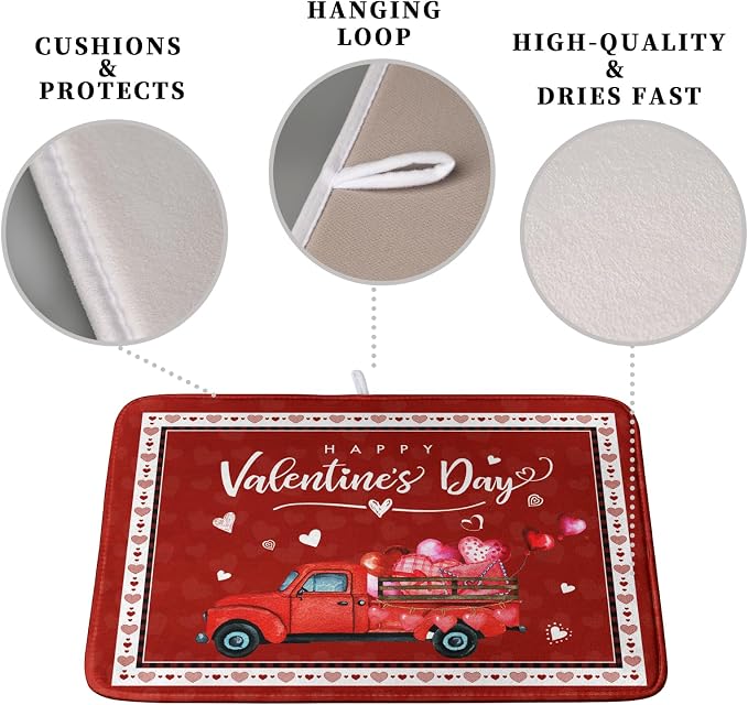 Valentine Red Truck Love Heart Dish Drying Mat 16x18 Inch Happy Valentine's Day - Image 3