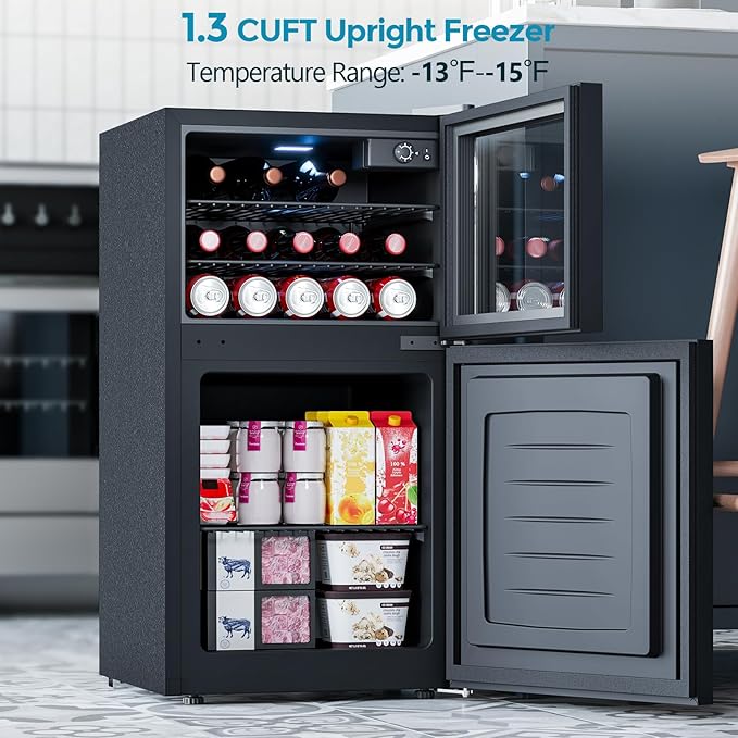 2.6 Cu.Ft Mini Fridge with Freezer, Compact Refrigerator with Upper Glass Door, Reversible Door & Adjustable Thermostat for Bedroom, Dorm, Office