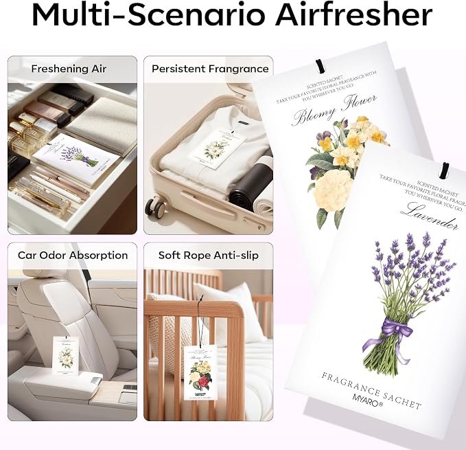 MYARO 12 Pack Assorted Garden Scented Sachets, Closet Deodorizer Freshener - Image 4