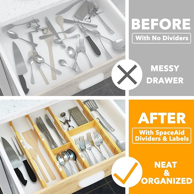 SpaceAid Bamboo 13.25-17“ Drawer Dividers Kitchen Adjustable Organizers - Image 3