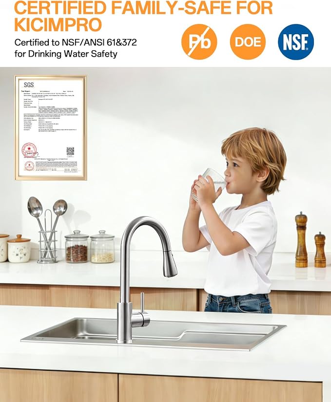 Pull-Down Kitchen Faucet, Brushed Nickel | 304 Stainless Steel, 10-Min DIY - Image 3