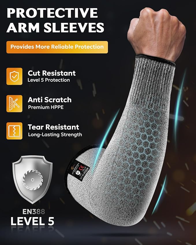 Evridwear Protective Arm Sleeves Cut Resistant Farmers Sleeves for Men Work, Gardening, Farming, Arm Protectors for Thin Skin and Bruising (Small, No Thumb Hole)