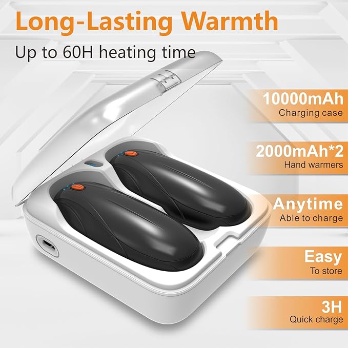 Hand Warmers Rechargeable 2Pack,14000mAh Electric Hand Warmers with Charging Case,Quick Charge Portable Heater,Gifts for Christmas,Winter,Outdoor,Camping,Hunting Accessories