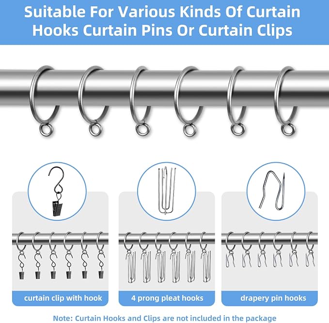 Curtain Rings with Eyelets, 48 Pack Metal Drapery Rings - Image 4