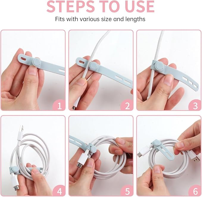 Oligei 50 Pcs Silicone Cable Ties, Cable Ties Reusable, High Elasticity Cord - Image 5