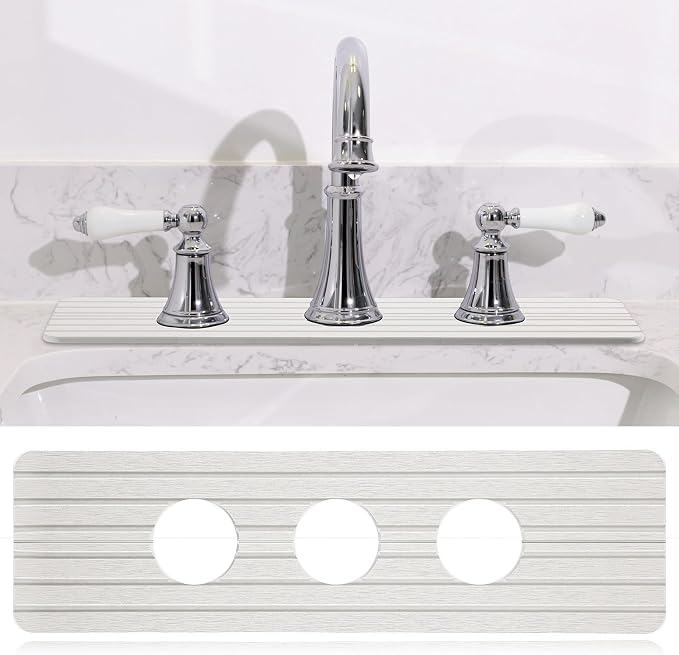 Teenyyou 3 Hole White Faucet Mat Kitchen Sink 16.1" x 5" | Bathroom Faucet by Teenyyou
