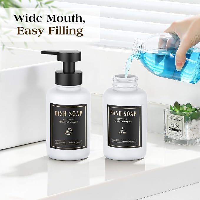 Luxspire Glass Foaming Soap Dispenser 15oz Hand Soap Bottle, 2 Pack | Anti-drip - Image 4