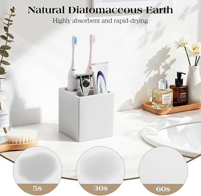 Luxspire Toothbrush Holder, 3 Slots, Light Gray | Diatomite, Fast Drying - Image 2