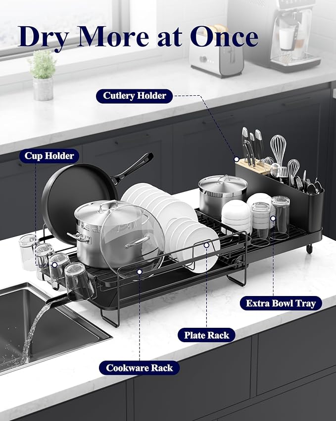 Kitsure Extendable Dish Drying Rack, 19.2"-26.7" L x 12.9" W, Anti-Rust Dish - Image 2
