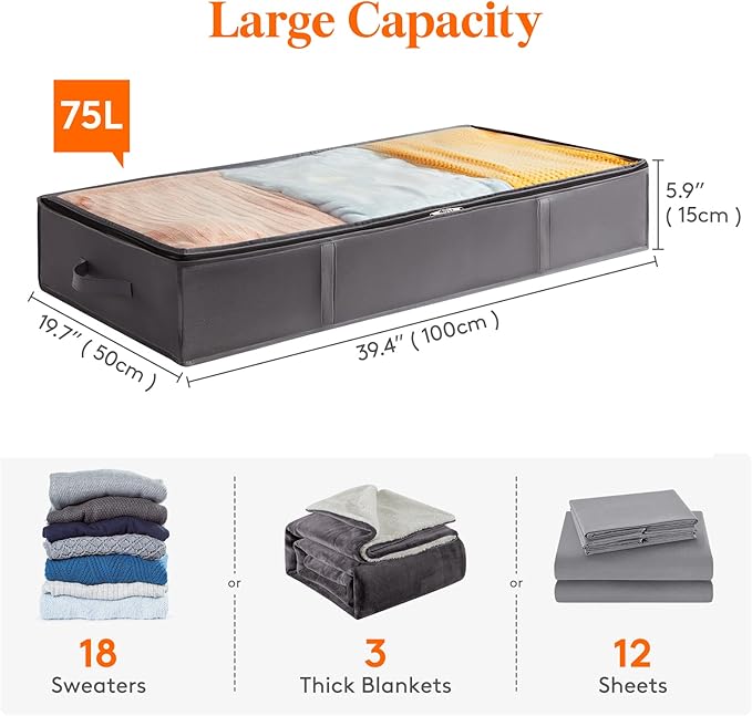 Lifewit 6 Packs Under Bed Storage Containers, Large Capacity Blanket Storage - Image 2