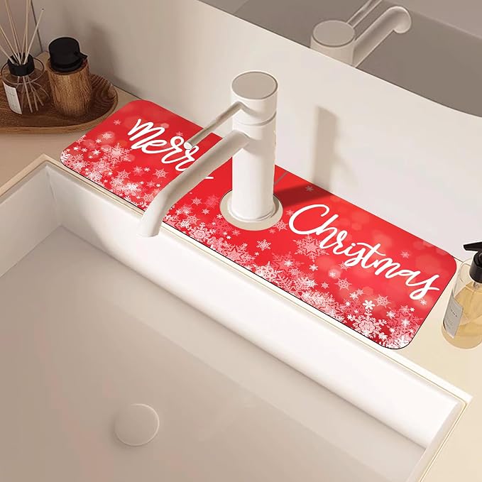 Merry Christmas Snowflake Kitchen Sink Splash Guard Mat Absorbent Fast Drying - Image 2
