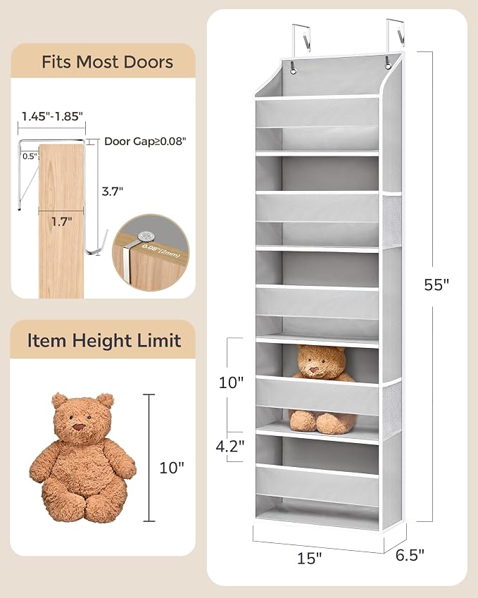 ULG 1 Pack Over Door Organizer Hanging Storage Light Gray - Image 3