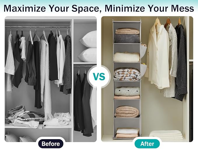 YOUDENOVA Hanging Closet Organizer and Storage, Light Grey | Breathable Fabric - Image 6