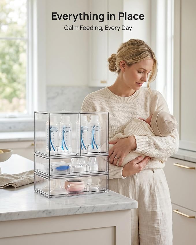 Vtopmart Clear Stackable Storage Drawers Set of 4, Baby Bottle Organizer | - Image 5