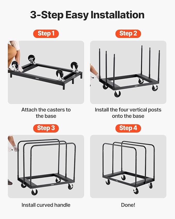 VEVOR Folding Table Cart, Heavy Duty Table Dolly 1800 lbs, Steel Panel Truck Cart with 5 inch Swivel Casters, Lumber Drywall Dolly with Straps for Party Events, Hotel, Factory, Warehouse