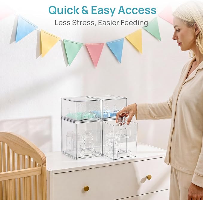 Vtopmart Clear Stackable Storage Drawers Set of 4, Baby Bottle Organizer | - Image 6