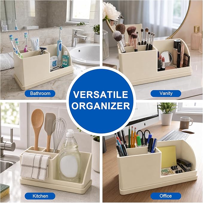 Bathroom Toothbrush Holders, 4 Slots Silicone Counter Organizer Storage Beige - Image 4