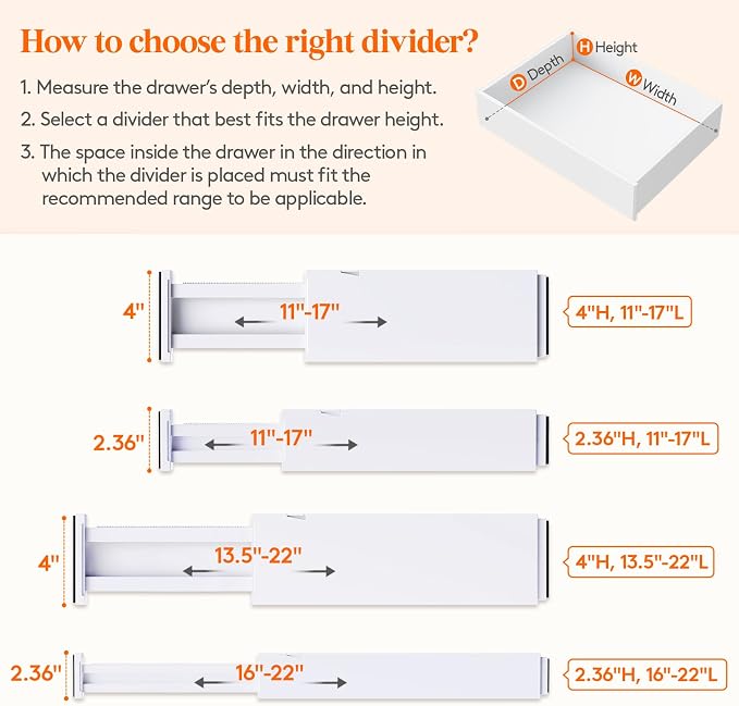 Lifewit 4" High Upgrade Drawer Divider, Adjustable Drawer Organizer Clothes | 4 - Image 3