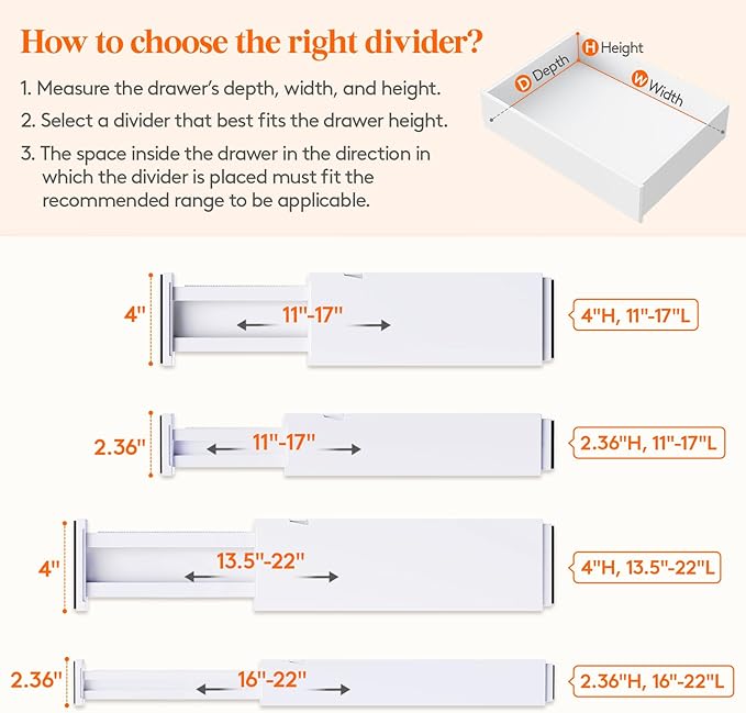 Lifewit 4" High Upgrade Drawer Divider, Adjustable Drawer Organizer Clothes | - Image 3