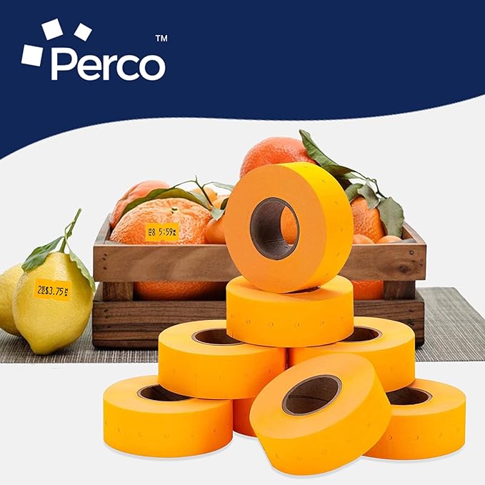 Perco 1 Line Fluorescent Orange Labels - 32 Rolls, 4 Sleeves, 32,000 Blank Price and Date Gun Labels for Perco Lite, X, Plus and Pro 1 Line Price and Date Guns - Made in USA