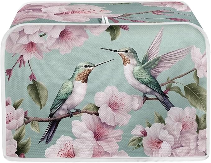 Hummingbird Peach Blossom Print 4 Slice Toaster Cover Dustproof Fingerprint Protectors for Kitchen Small Appliance Kitchen Home Decor