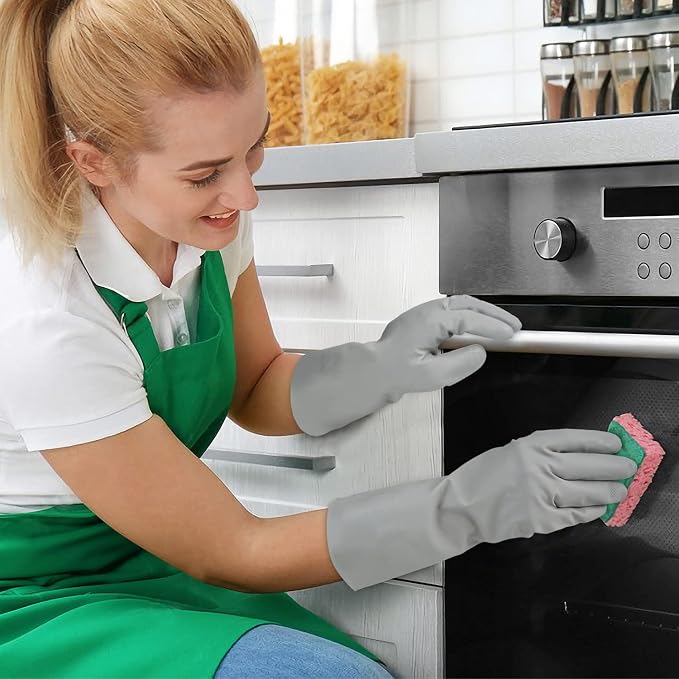 Cleanbear Reusable Dish Washing Rubber Glove Set of 3, Household Cleaning Gloves - Image 4