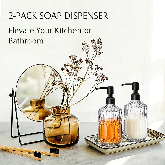 COHOSEGE 17 Oz Clear Glass Kitchen Soap Dispenser - Image 6