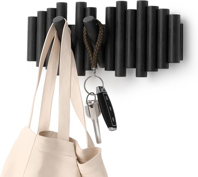 Umbra Picket Coat Rack, Wall Mount 5 Flip-Down Coat Hooks by Umbra