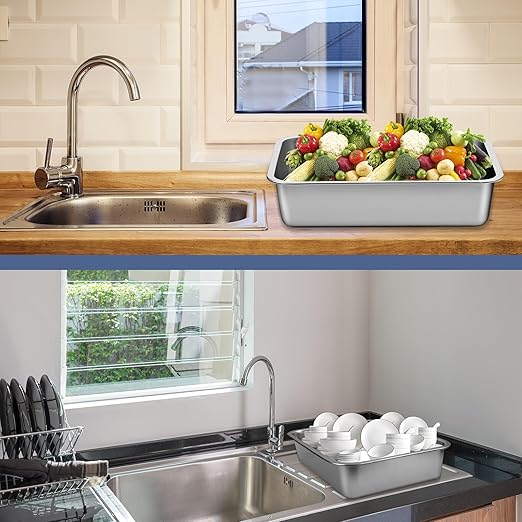 3 Pack Stainless Steel Commercial Bus Tubs Food Grade Meat Processing Tubs Lug Wash Basin Tote Box for Dishwashing, Kitchen, Restaurant, Utility (13 L)
