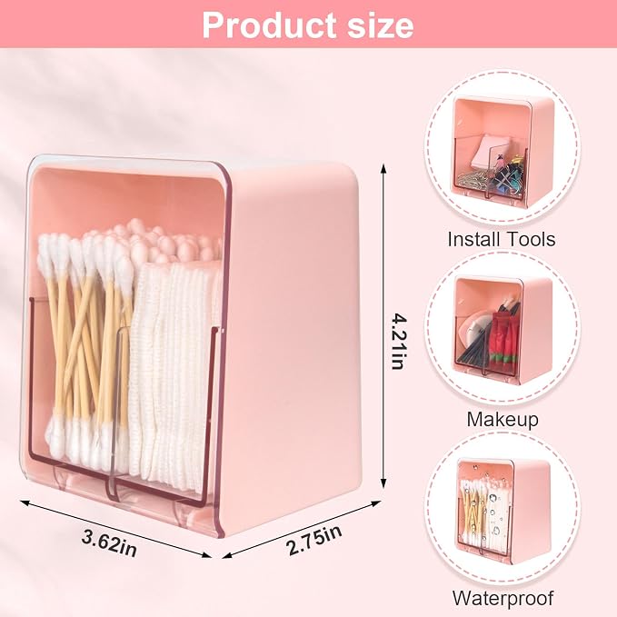Q tip Holder with 2 Compartments, Plastic Cotton Swab Holder Clear Qtip - Image 2