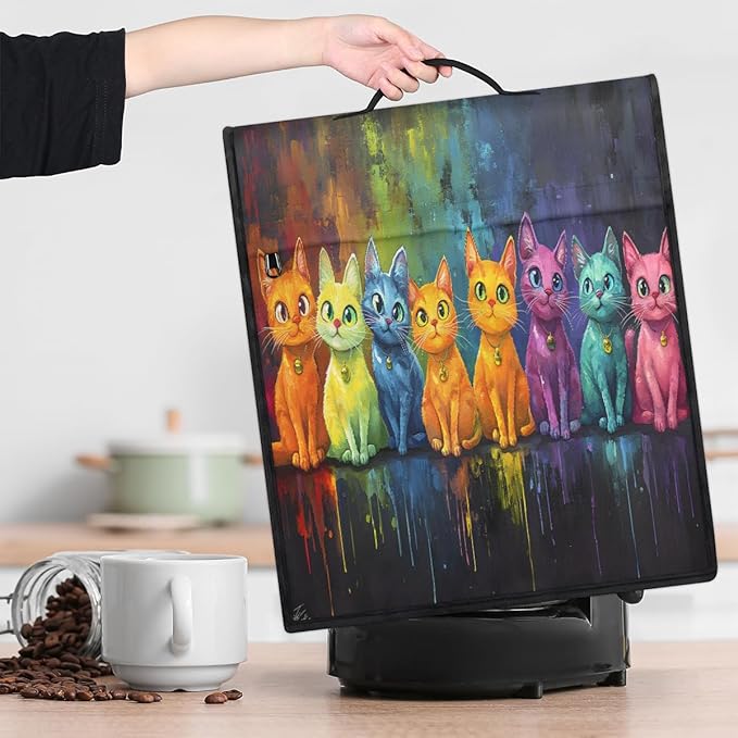 Kitchen Aid Mixer Cover Cat Color Oil Painting Stand Mixer Cover Compatible with 6-8 Quarts Stand Mixers, Dust Covers with Zipper Pocket Foldable Washable Kitchen Aid Organizer Bag