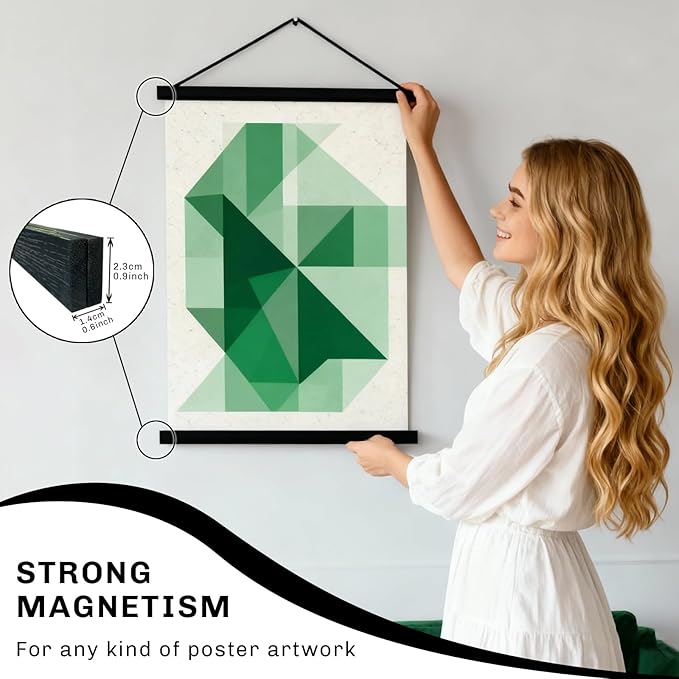 3 Pack Magnetic Poster Hanger Frame 12 inch Black,12x16 12x18 12x20 12x24 Wood Magnet Frames Hangers for Photos, Pictures, Prints, Maps, Canvas Artwork,Diamond Art Painting,Canvas Hanger
