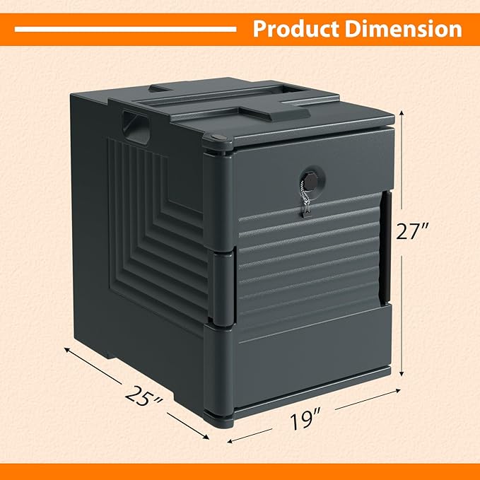 COSTWAY Insulated Food Pan Carrier, 95 Qt Hot Box Catering for 6 Full-Size Pan, Stackable Design, Fastener, Portable Front-Loading Food Warmer for Family Gathering, Buffets, Restaurant, Grey (2)