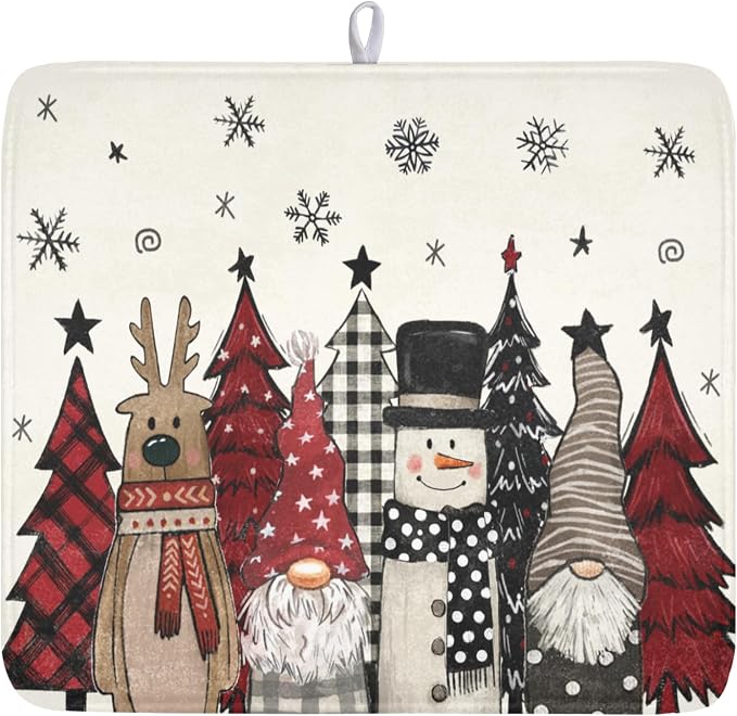 Giwawa Winter Snowman Gnome Dish Drying Mat Xmas Tree Dishes Pad 16"x18" by Giwawa