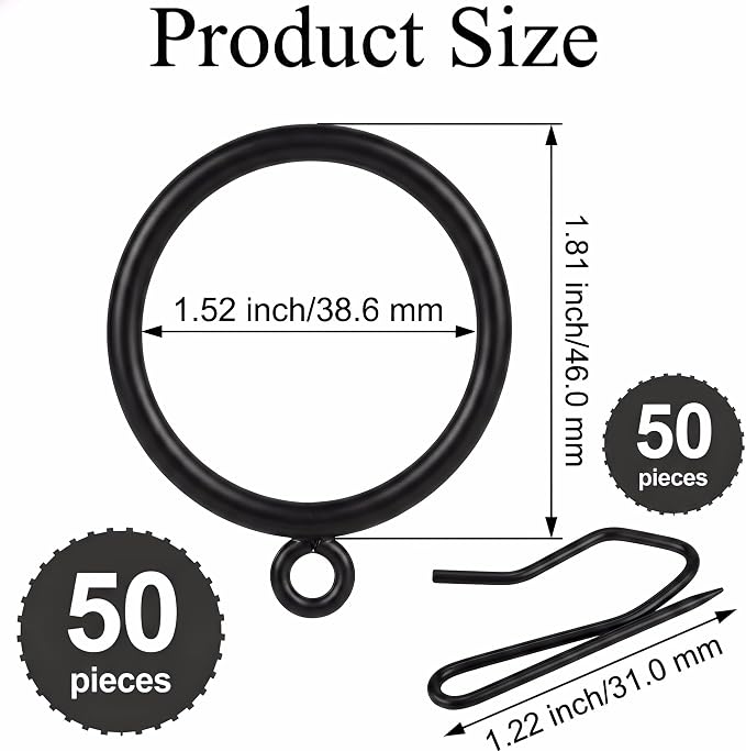 50 Pcs Curtain Rings and Hooks 1.52 Inch - Image 2