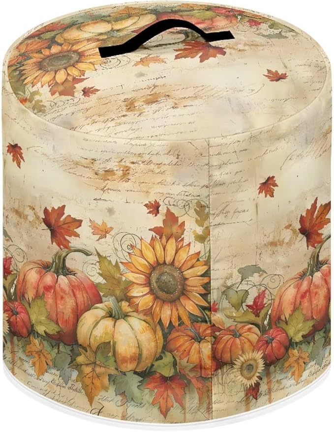 Thanksgiving Day Decor Waterproof Dust Protecitve Pressure Cooker Cover for 6 Quart, Kitchen Appliance Air Fryer Rice Cooker Cover Fall Maple Leaf Pumpkin Print