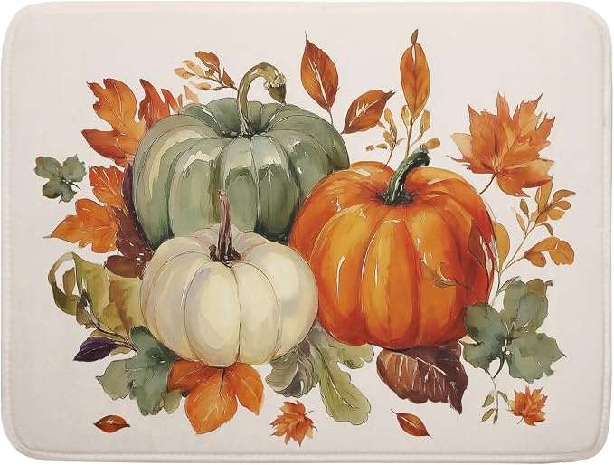 Giwawa Fall Pumpkin Dish Drying Mat Autumn Leaves Absorbent Dishes Pad 18x24 by Giwawa