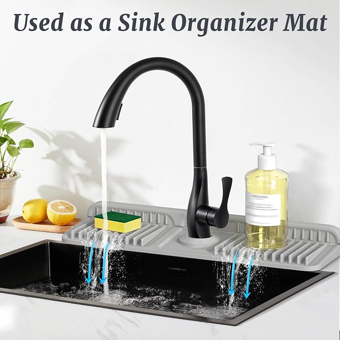 PoYang 17.7 Inch Faucet Mat for Kitchen Sink Splash Guard, Light Grey | Sink - Image 6