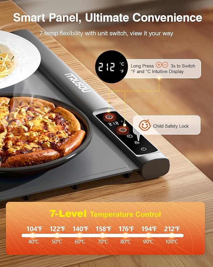 Food Warming Mat Extension Panels B+C for iTRUSOU Electric Warming Tray BWP01-A – Add-On Expandable Warming Mat for Food, Must Be Used with Main Control Panel A, For Buffet, Party Chafing Dishes