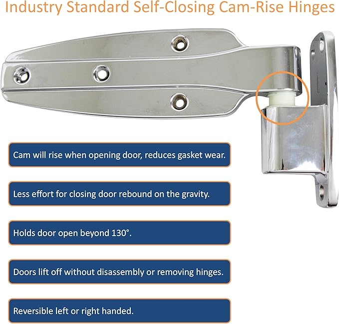 Kason 1245 Reversible Cam-Rise Hinge Chrome Finish for Freezer/Cooler/Refrigerator, 1245-201-54 (1-5/8" Offset)