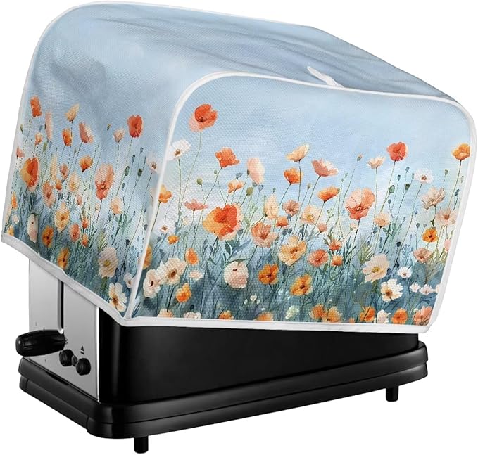 Blue Floral Bread Toaster Oven Dustproof Cover Heat-Resistant Universal Fits Most Standard 4 Slice Toasters Cloth with Fingerprint Protection