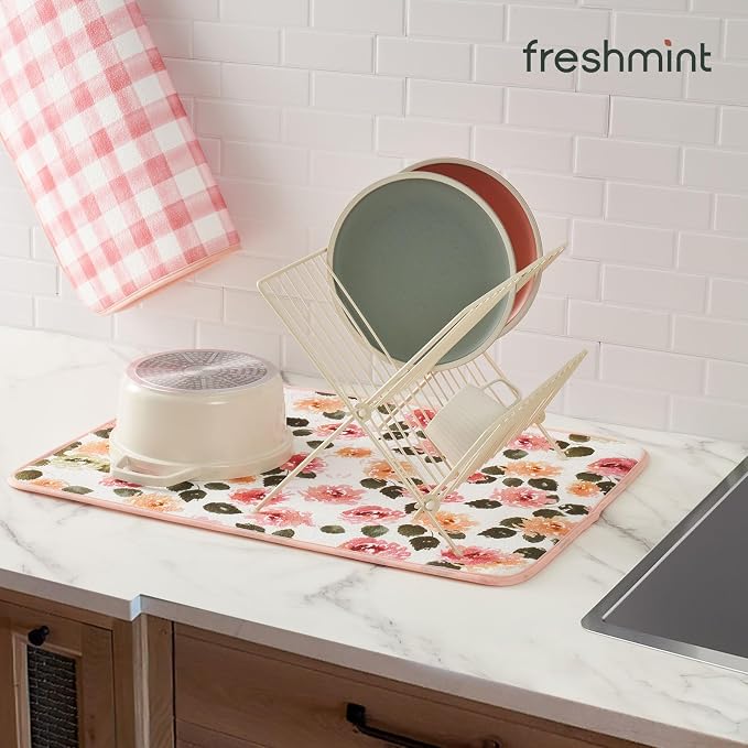 FRESHMINT Dish Drying Mats 2 Pack, Cottage Floral | Quick Dry, Ultra Absorbent - Image 5