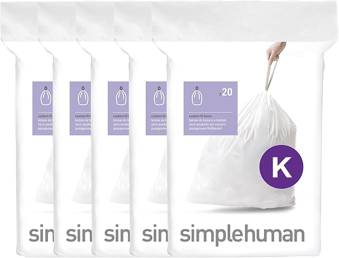simplehuman Code K 100 Count Custom Fit Liners, Drawstring Kitchen Trash Bags by Unknown