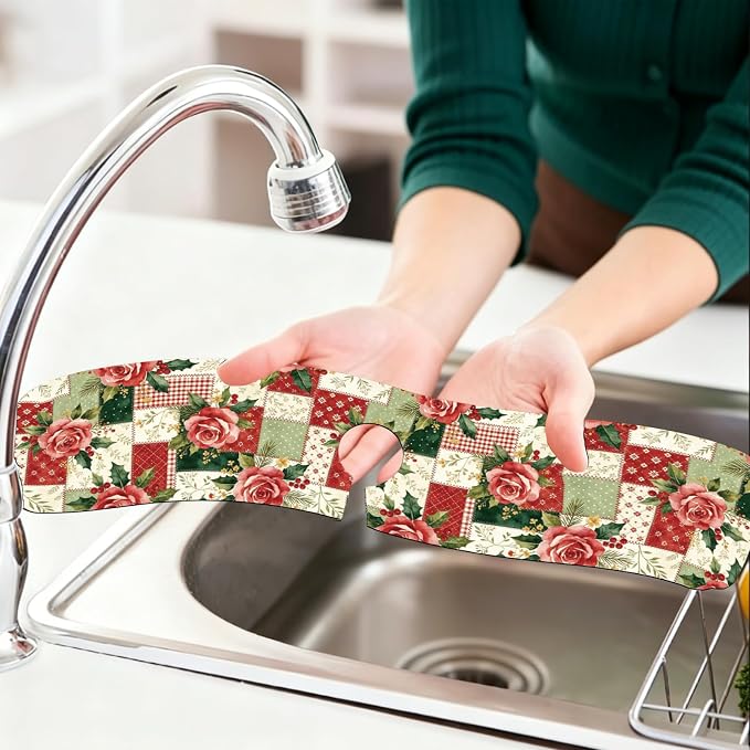 2 Pcs Kitchen Sink Splash Guard Faucet Mat Patchwork Flowers Faucet Mat - Image 6
