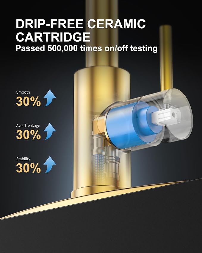 Kitchen Sink Faucet with Soap Dispenser: Brushed Gold Kitchen Faucets with Pull - Image 5