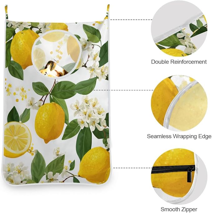 Lemon Branch Flower Hanging Laundry Hamper Door Hampers Bag Basket - Image 5