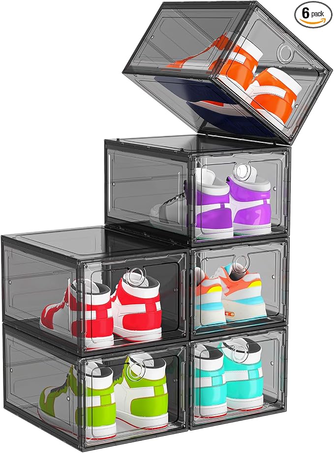 ARSTPEOE 6-Pack Black Shoe Storage Boxes Magnetic Stackable by ARSTPEOENeatChic